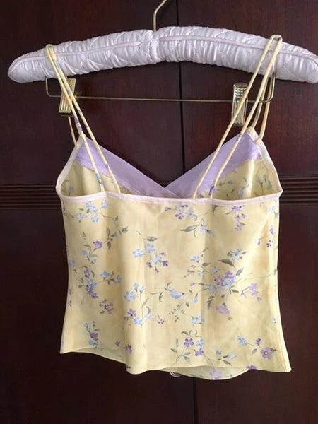 Flash By Flora Sleep Tank Shorts Pajama Set, Yellow Flower, Petite, NWOT