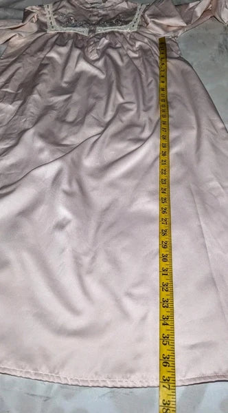 GO SOFTLY Pink Satin Cotton Lined Nightgown FLORAL Embroidered Women's Small