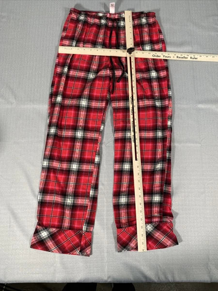 Victorias Secret Pajama Set Womens Small Plaid Red White Metallic Long Sleeve