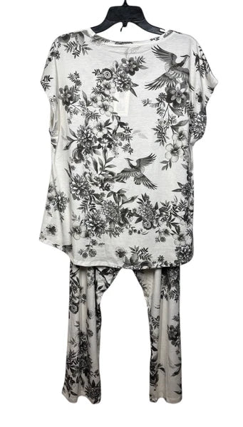 Johnny Was XS Bobbie Crop Pajama PJ Set Floral Bird Dreamer 2 Piece Shirt Pant