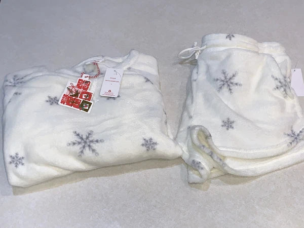 Cozie by Pink Rose Women’s 2 Piece Pajamas Lounge Set Large Beige Holiday NWT