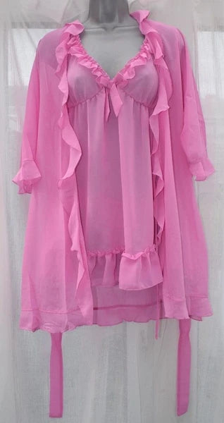 Babydoll pink sexy baby doll set Top Knickers & Wrap Night wear pj's Pyjamas NEW
