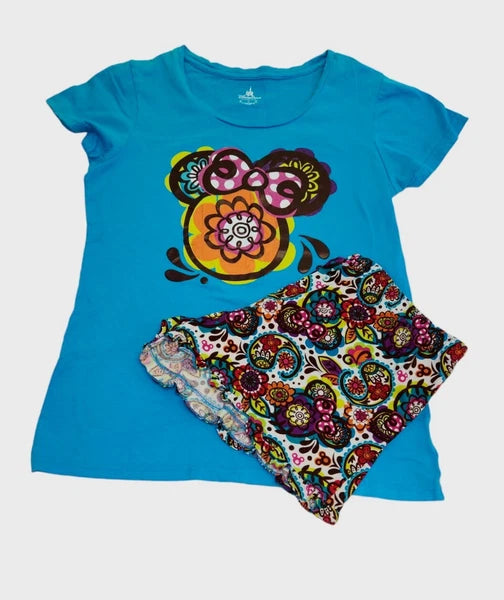 Disney Parks L  Minnie Mouse Teal Shorty Pajama Set 3004