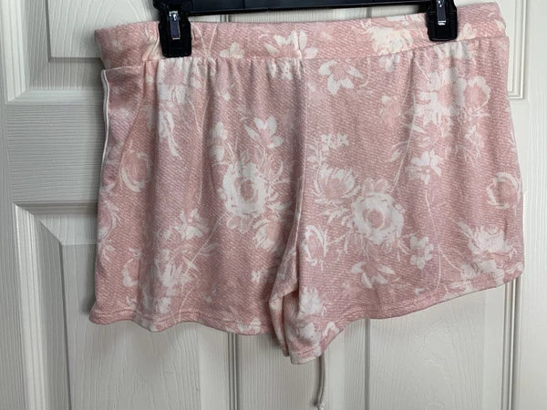 Lucky Brand M Pink Ivory Floral Print Soft Tank Top Shorts 2 Pc Pj Pajama Set