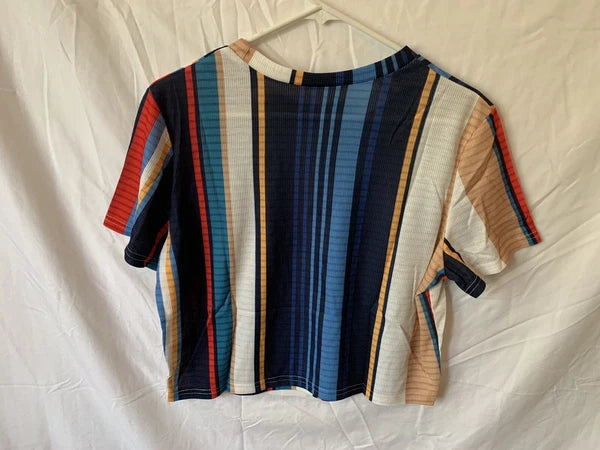 3XL Blue Multicolor Striped Summer Cool Shirt Pants Pajama Set