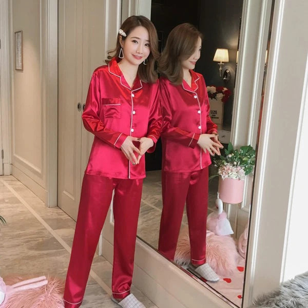 Women Sleepwear Set Women Pajamas Set Silk Satin Sleepwear Set