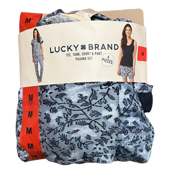 Lucky Brand Ladies' Blue Floral 4 Pieces Pajama Set Medium 8-10 NWT