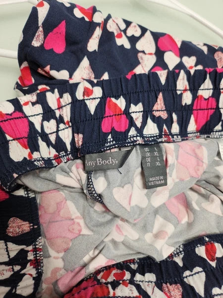 AnyBody Navy Heart Pattern Pajama Set Size Large RK20