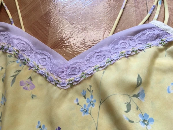 Flash By Flora Sleep Tank Shorts Pajama Set, Yellow Flower, Petite, NWOT