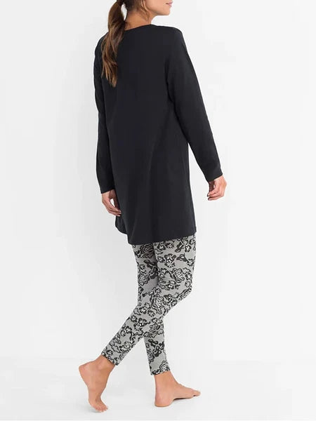 BPC BLACK COTTON LACE PRINT PYJAMA LEGGING SET - 10/12 14/16 18/20 22/24 26/2