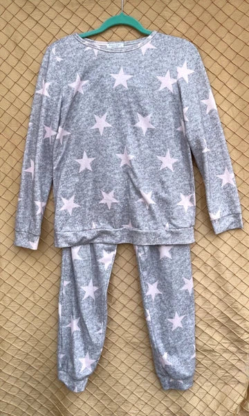Ekouaer Women’s Gray/Pink Star Print Long Sleeve Pullover Pajama Set Size S