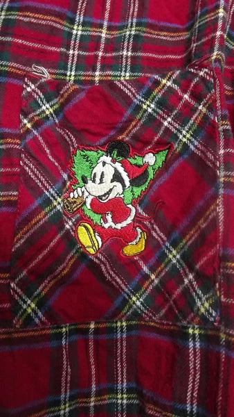 Disney Pajama Set adult XL Mickey Christmas Red Plaid flannel