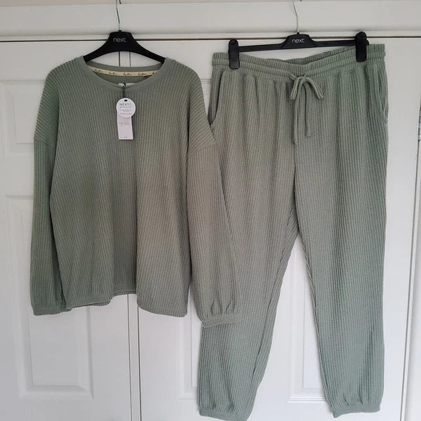 NEXT Womens Sage Green Soft Waffle Pyjamas SIZE LARGE 16 - 18 New with Tags